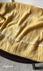 Load image into Gallery viewer, Women's Lakhnavi Handcrafted Mul Chanderi Semi - stitched Chikankari Full Suit Material - HONC0323618