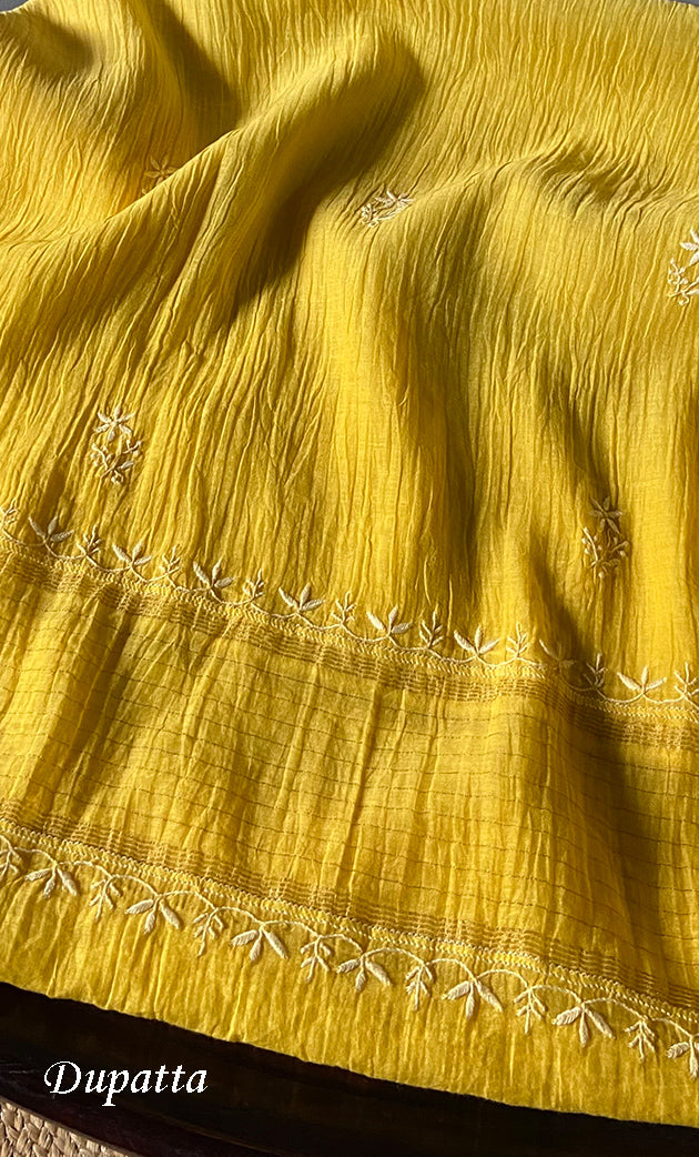 Women's Lakhnavi Handcrafted Mul Chanderi Semi - Stitched Kurta And Dupatta Set - HONC0308714