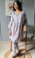 Mishika Women's Lakhnavi Handcrafted Modal Cotton Chikankari Kurta And Pant Set - HONC0301771