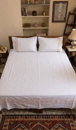 Load image into Gallery viewer, Lakhnavi Handcrafted Cotton Chikankari Bedsheet Set - HONC0364220