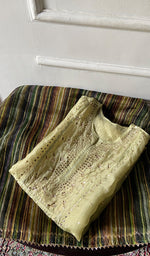 Load image into Gallery viewer, Women's Lucknowi Handcrafted Pure Organza Silk Chikankari Semi- stitched Kurta Dupatta Set- HONC0334803