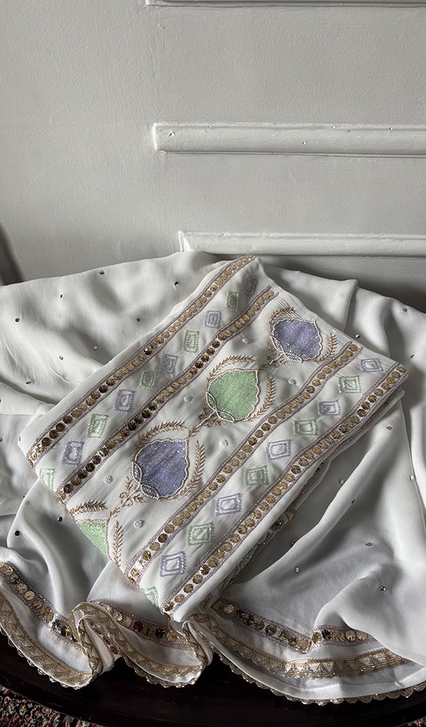 Women's Lucknowi Handcrafted Viscose Georgette Unstitched Chikankari Kurta and Dupatta Set- HONC0329579