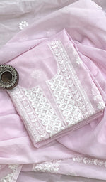Load image into Gallery viewer, Women&#39;s Lakhnavi Handcrafted Cotton Chikankari Kurta And Dupatta Set - HONC0198597
