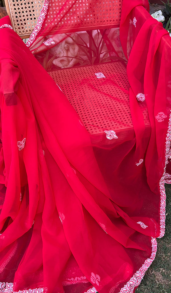 Women's Lakhnavi Handcrafted Faux-Georgette Chikankari Saree - HONC0188885