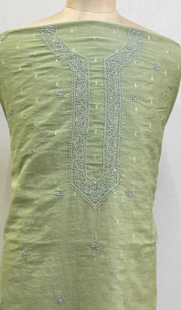 Lucknowi Handcrafted Chanderi Chikankari Unstitched Men's Kurta Fabric - HONC0228262