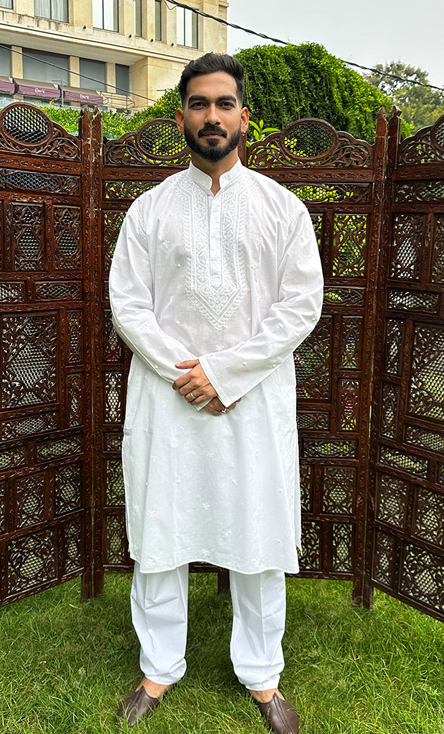 Men's Lucknowi Handcrafted Cotton Chikankari Kurta  HONC0323881