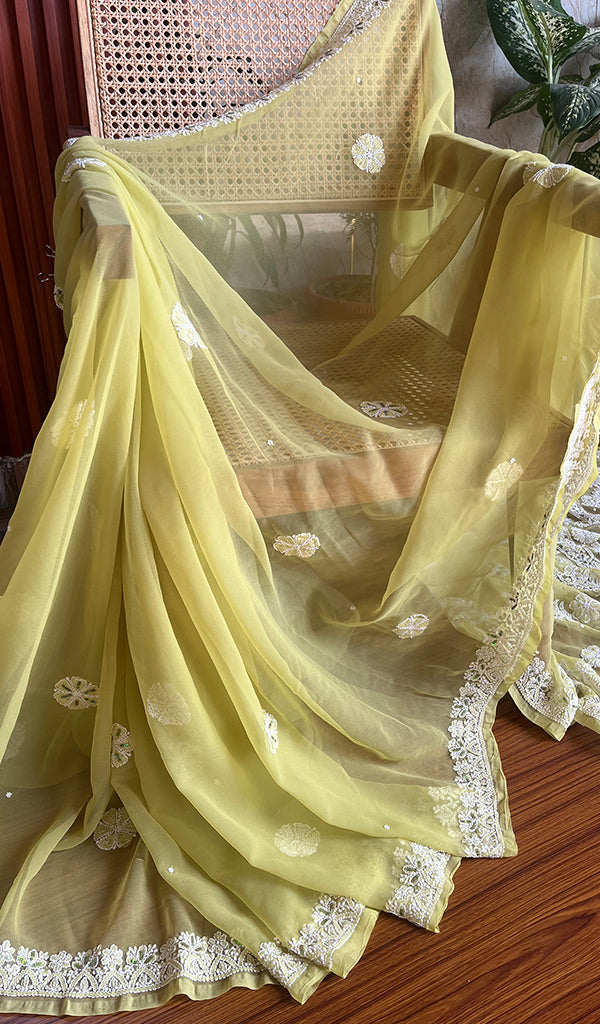 Women's Lucknowi Handcrafted Faux-Georgette Chikankari Saree - HONC0228971