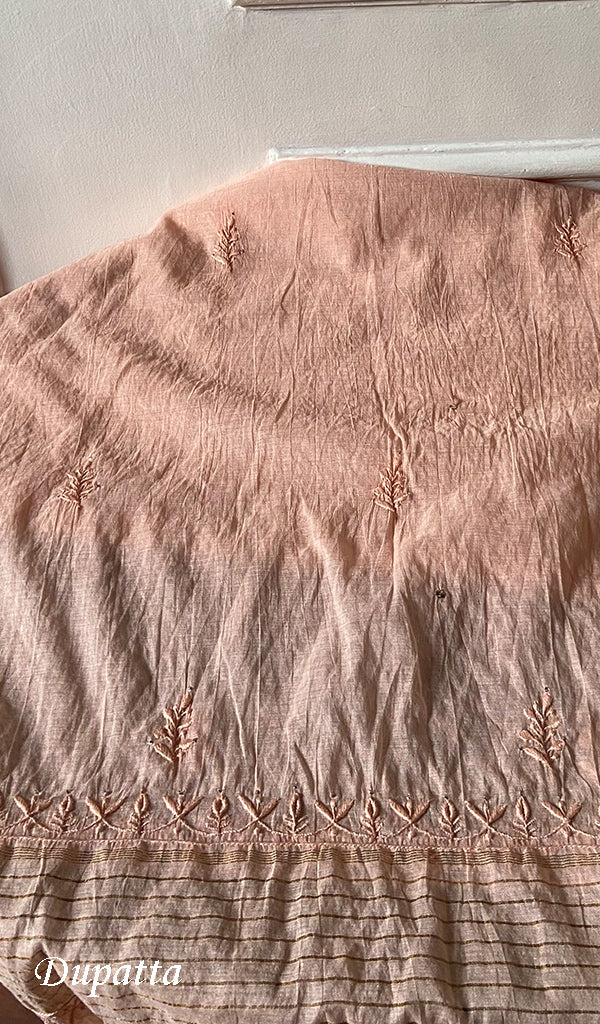 Women's Lakhnavi Handcrafted Mul Chanderi Unstitched Chikankari Full Suit Material - HONC0278932