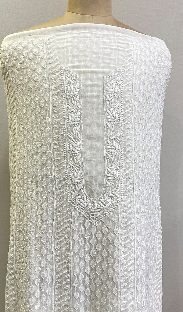 Lucknowi Handcrafted Pure Georgette Chikankari Unstitched Men's Kurta Fabric - HONC0160776
