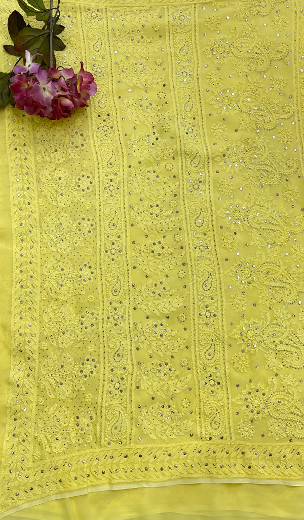 Women's Lakhnavi Handcrafted Viscose Georgette Chikankari Saree - HONC0108210