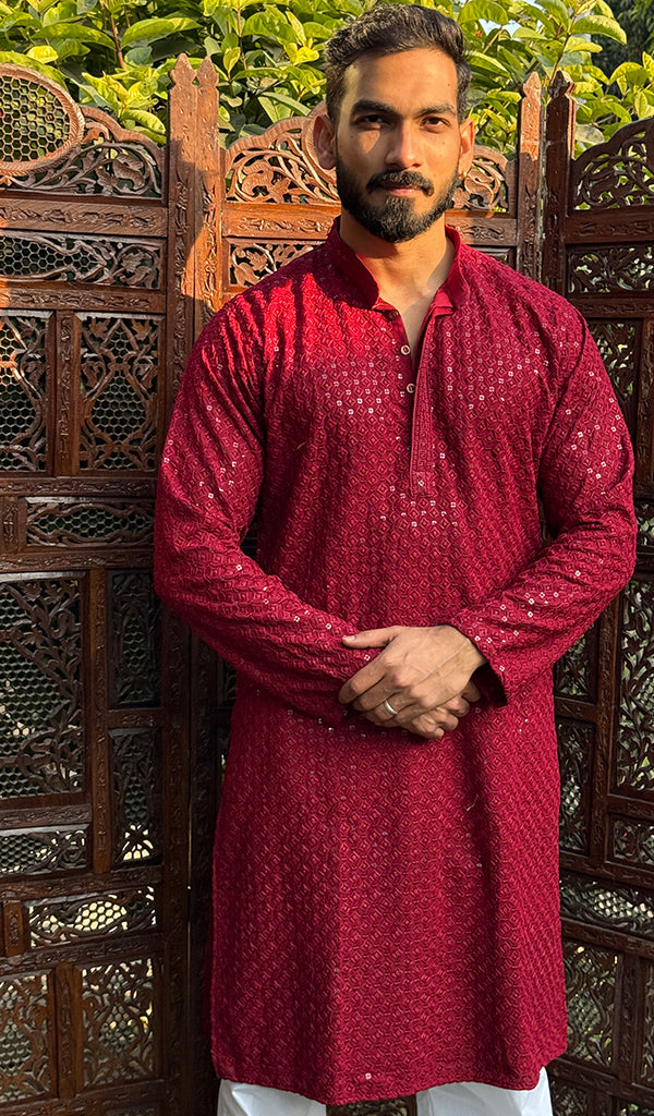 Men's Faux-Georgette Hakoba Kurta - HONC0266668