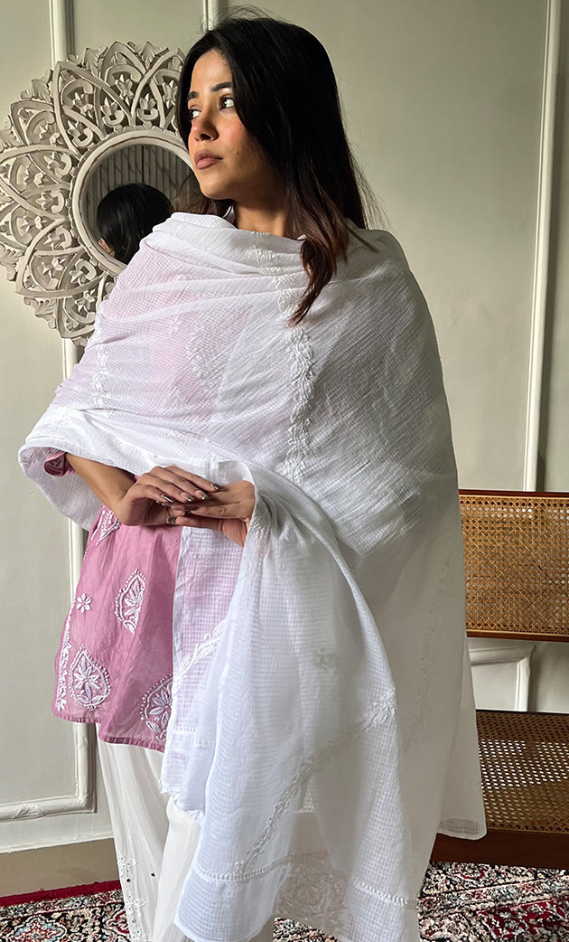 Nazm Women's Lucknowi Handcrafted Kota Cotton Chikankari Dupatta - HONC0307343