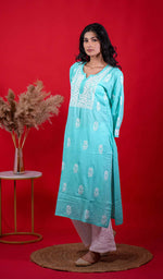 将图像加载到图库查看器中， Rupam Women&#39;s Lucknowi Handcrafted Modal Cotton Chikankari Kurti - HONC0211887
