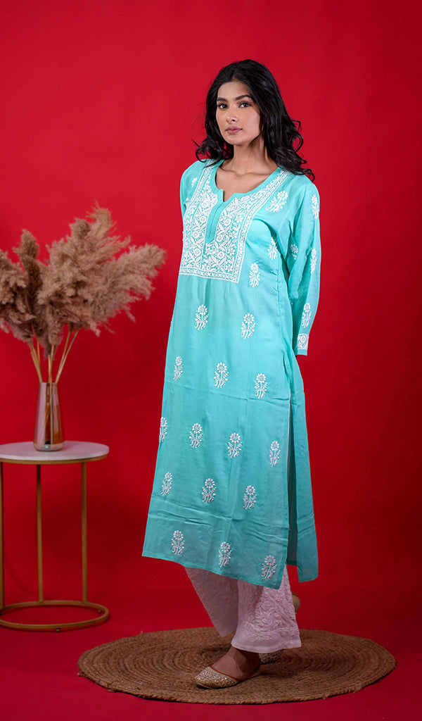 Rupam Women's Lucknowi Handcrafted Modal Cotton Chikankari Kurti - HONC0211887