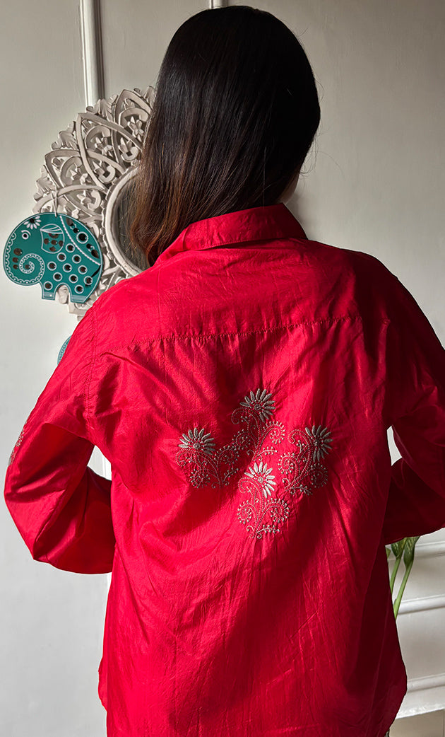 Arohi Women's Lakhnavi Handcrafted Pure Manglore silk top with fine Chikankari - HONC0306916