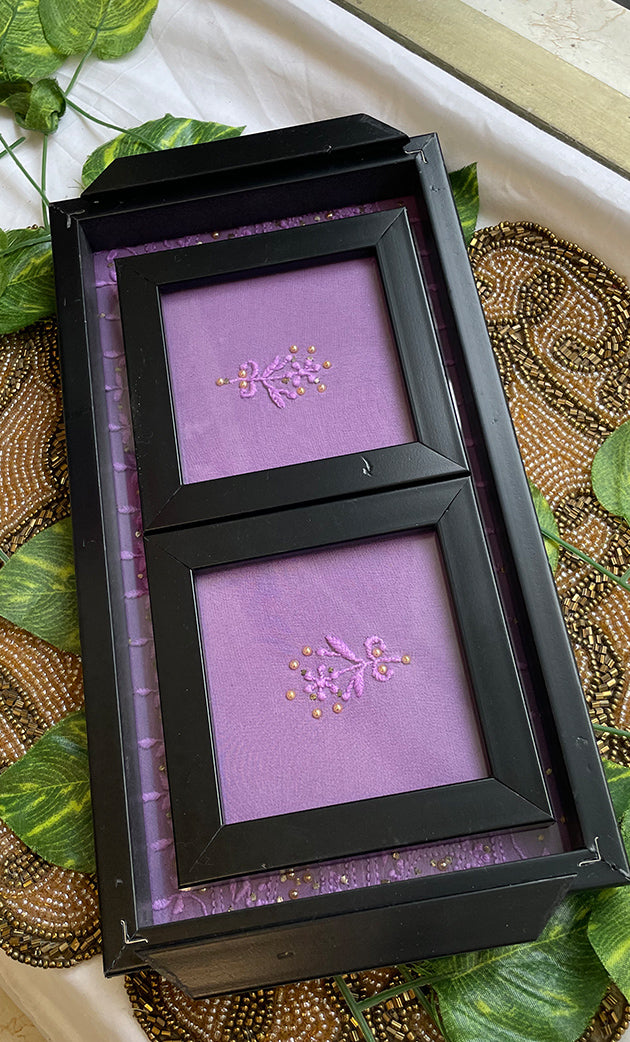 Handcrafted Chikankari Tray with Two Coasters – Wooden Frame - HONC0269371