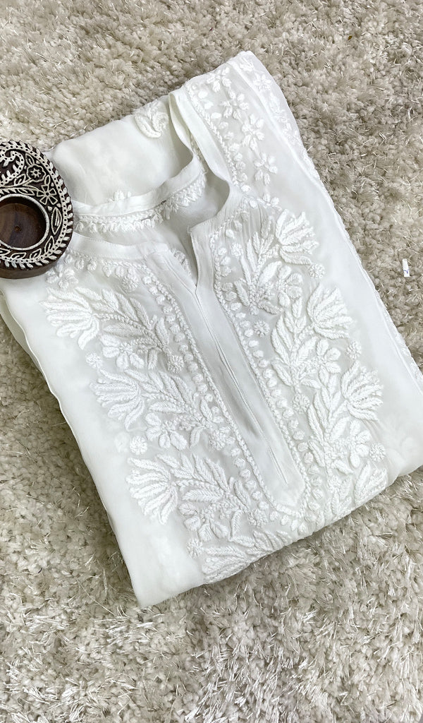 Safiya Women's Lakhnavi Handcrafted Viscose Georgette Chikankari Kurti- HONC0200233