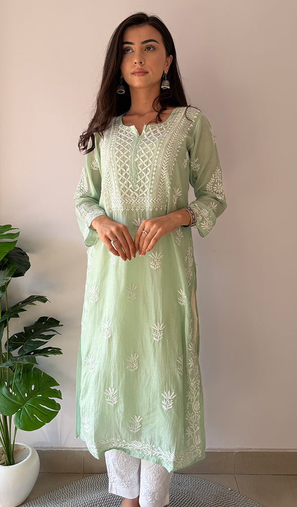 Jiya Women's Lakhnavi Handcrafted Muslin Chikankari Kurti - HONC0367882
