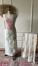Load image into Gallery viewer, Women's Lakhnavi Handcrafted Mul Chanderi Unstitched Chikankari Full Suit - HONC03522040