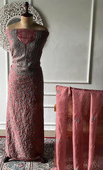 Load image into Gallery viewer, Women's Lakhnavi Handcrafted Pure Organza Chikankari Unstitched Kurta And Dupatta Set- HONC0327849