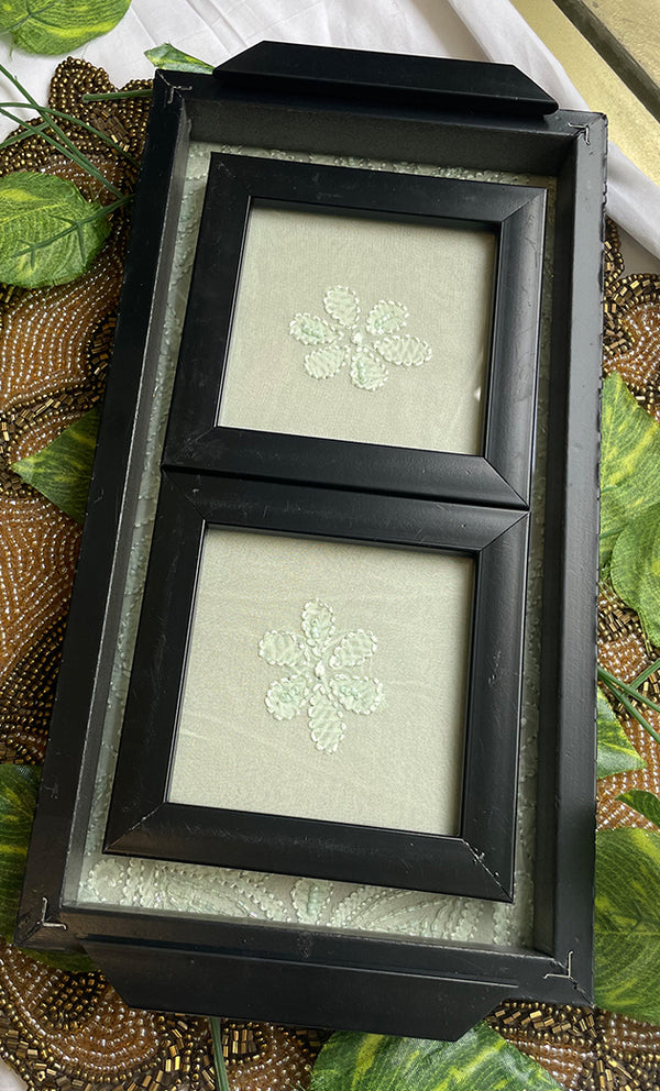 Handcrafted Chikankari Tray with Two Coasters – Wooden Frame - HONC0247267