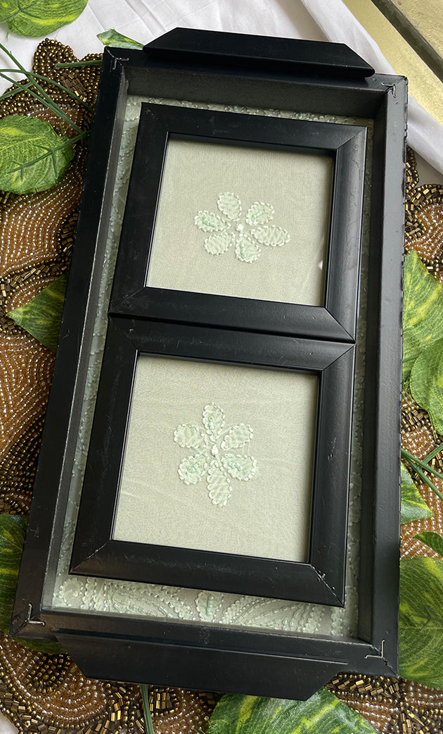 Handcrafted Chikankari Tray with Two Coasters – Wooden Frame - HONC0247267