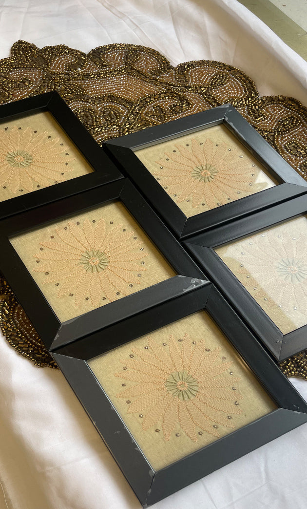 Handcrafted Chikankari Coaster Set of 5 – Elegant Embroidered Table Décor  - HONC0269407