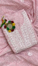 Load image into Gallery viewer, Women&#39;s Lakhnavi Handcrafted Mul Cotton Chikankari Kurta And Dupatta Set- HONC0157584