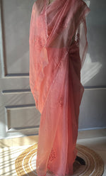 Load image into Gallery viewer, Amna Women&#39;s Lucknowi Handcrafted Pure Organza Silk Chikankari Saree - HONC0283197
