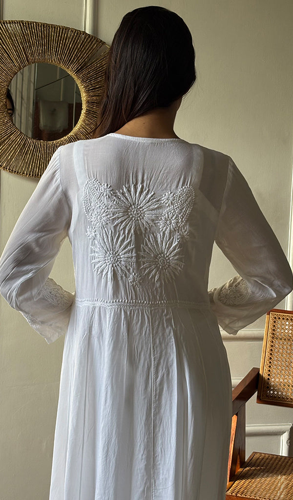 Sabana Women's Lucknowi Handcrafted Muslin Chikankari Anarkali Dress - HONC0142450