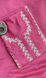 将图像加载到图库查看器中， Saziya  Women&#39;s Lakhnavi Handcrafted Mul Chanderi Semi - Stitched Kurta And Dupatta Set- HONC0218555

