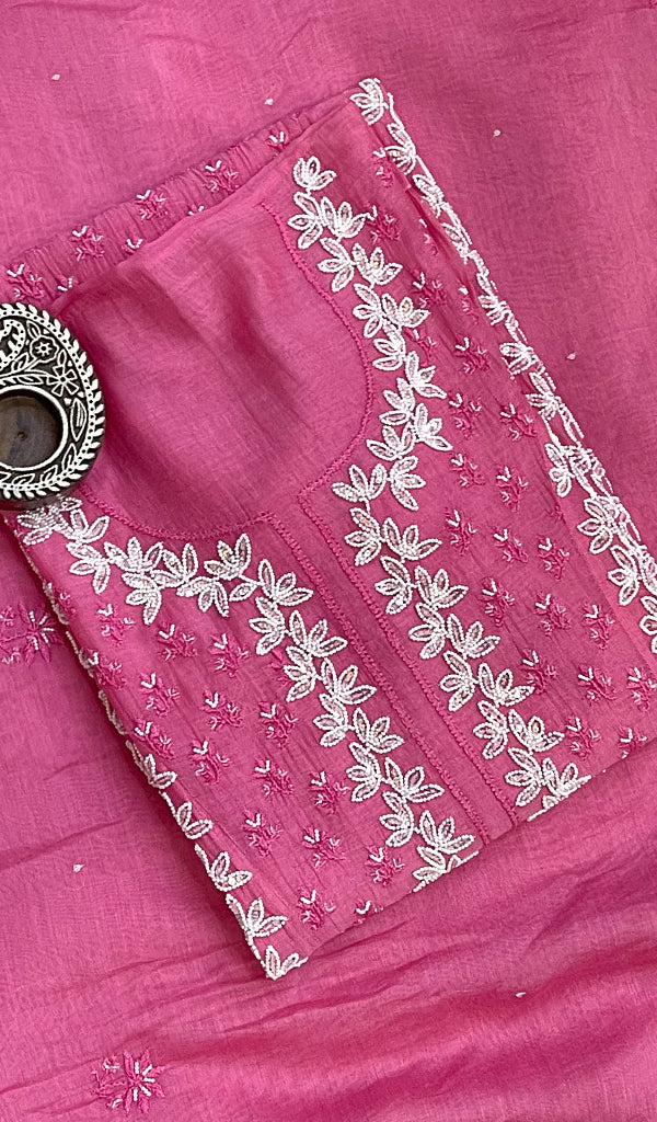 Saziya  Women's Lakhnavi Handcrafted Mul Chanderi Semi - Stitched Kurta And Dupatta Set- HONC0218555