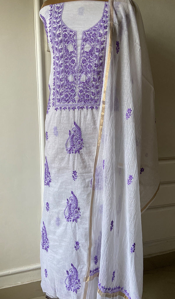 Women's Lakhnavi Handcrafted Mul Chanderi Kurta And Dupatta Set - HONC0263965