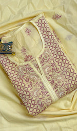 Load image into Gallery viewer, Lakhnavi Handcrafted Cotton Chikankari Semi Stitched Kurta And Dupatta Set- HONC0138429
