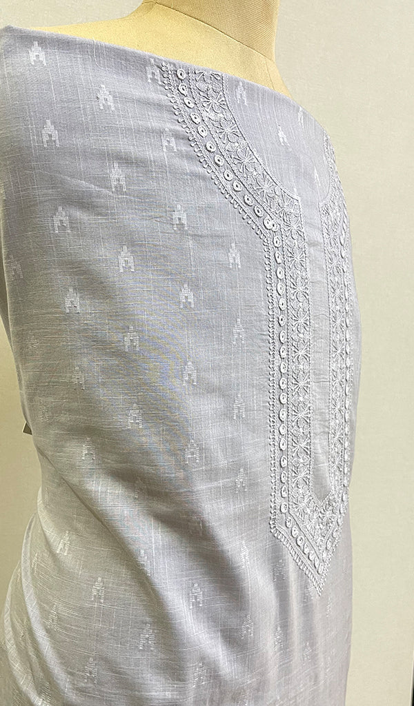 Lucknowi Handcrafted Cotton Chikankari Unstitched Men's Kurta Fabric - HONC0228256