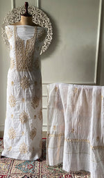 Load image into Gallery viewer, Women's Lakhnavi Handcrafted Mul Chanderi Unstitched Kurta And Dupatta Set - HONC0329227