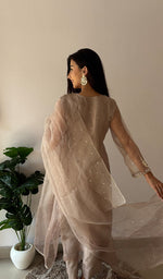 Load image into Gallery viewer, Women's Lucknowi Handcrafted Pure Organza Silk Stitched Chikankari Kurta, Dupatta With Pant Set- HONC0368443