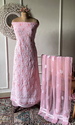 Load image into Gallery viewer, Women&#39;s Lucknowi Handcrafted Faux-Georgette Chikankari Suit Material - HONC0318470
