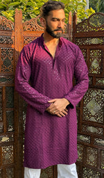 Load image into Gallery viewer, Men&#39;s Faux-Georgette Hakoba Kurta - HONC0261810
