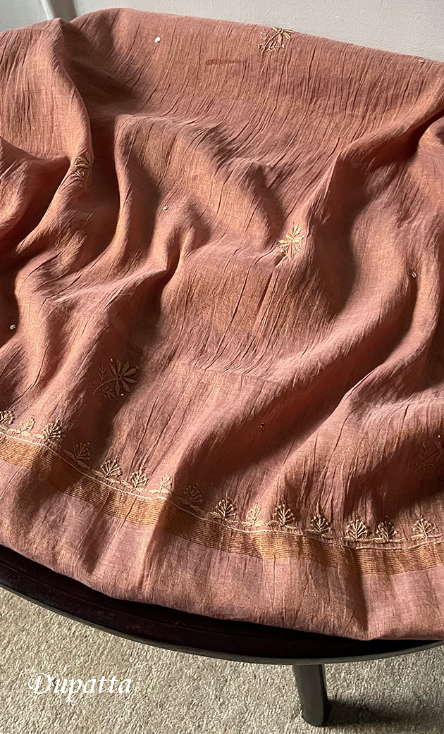 Women's Lakhnavi Handcrafted Tissue Chanderi Unstitched Kurta And Dupatta Set - HONC0270057