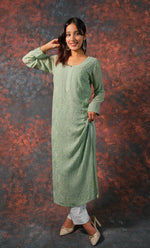 将图像加载到图库查看器中， Fareeha Women&#39;s Lakhnavi Handcrafted Viscose Georgette Chikankari Kurti - HONC0318838
