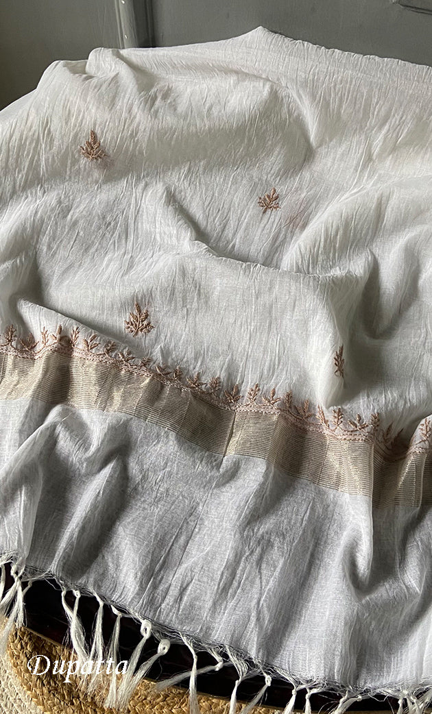 Women's Lakhnavi Handcrafted Mul Chanderi Unstitched Kurta And Dupatta Set- HONC0311230