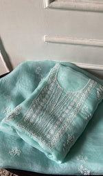Load image into Gallery viewer, Women's Lakhnavi Handcrafted Pure Organza Chikankari Unstitched Full Suit Material - HONC0351123