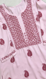 Load image into Gallery viewer, Women&#39;s Lucknowi Handcrafted Modal Cotton Chikankari Kurti - HONC0234371
