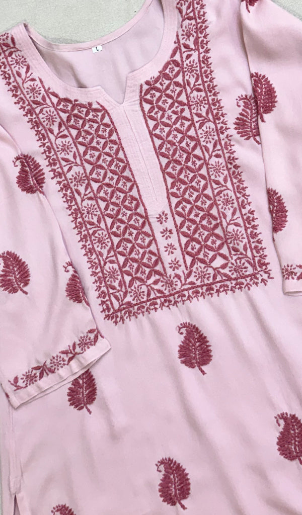 Women's Lucknowi Handcrafted Modal Cotton Chikankari Kurti - HONC0234371