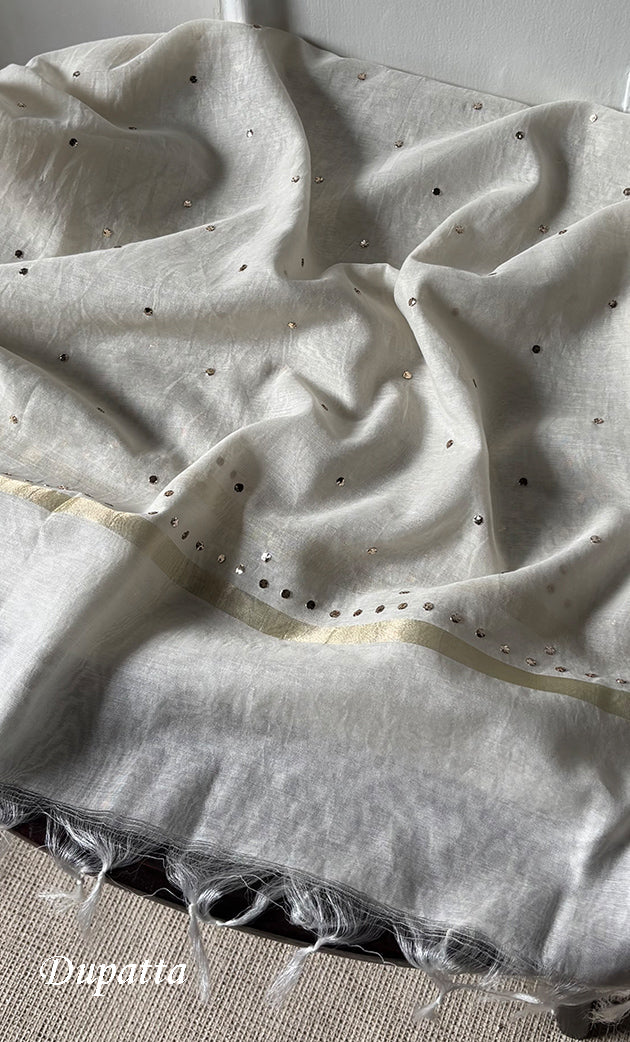 Women's Lakhnavi Handcrafted Mul Chanderi Semi - stitched Kurta And Dupatta Set- HONC0321822