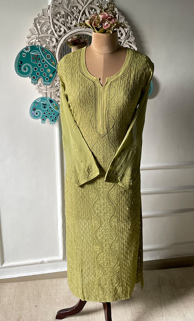 Yusra Women's Lakhnavi Handcrafted Viscose Georgette Chikankari Kurti - HONC0261382