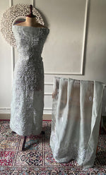 Load image into Gallery viewer, Mainaaj Women's Lakhnavi Handcrafted Pure Organza Chikankari Unstitched Kurta And Dupatta Set- HONC0256615