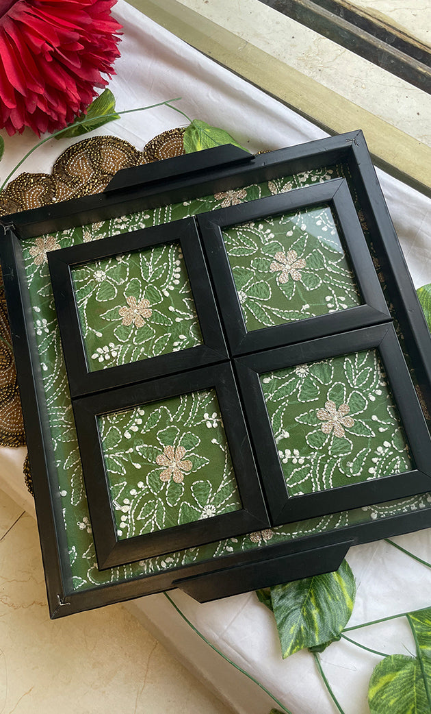 Chikankari Tray with Four Coasters - HONC0228429