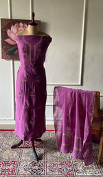 Load image into Gallery viewer, Women's Lakhnavi Handcrafted Chanderi Silk Unstitched Chikankari Full Suit - HONC0345261